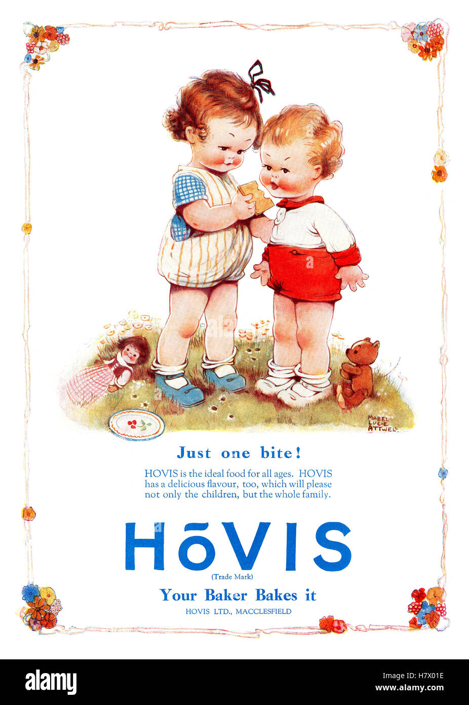1926 britische Werbung für Hovis Brot mit einer Illustration von Mabel Lucie Attwell Stockfoto