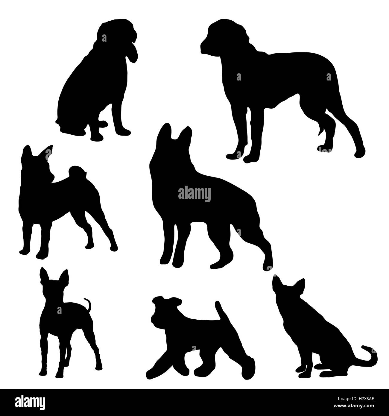 Sammlung von Hund Silhouetten Stockfoto