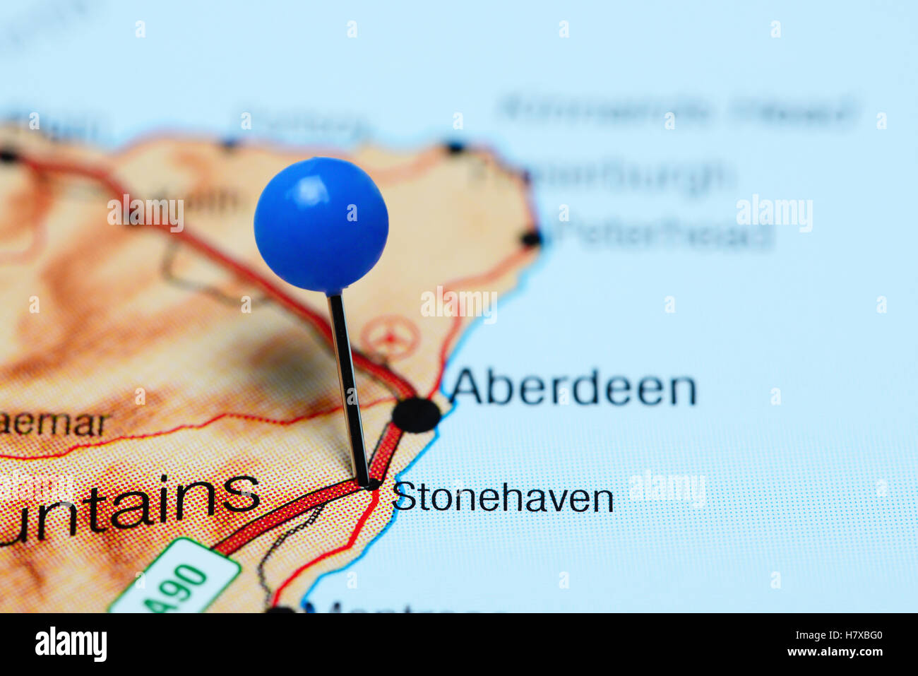 Stonehaven, fixiert auf einer Karte von Schottland Stockfoto
