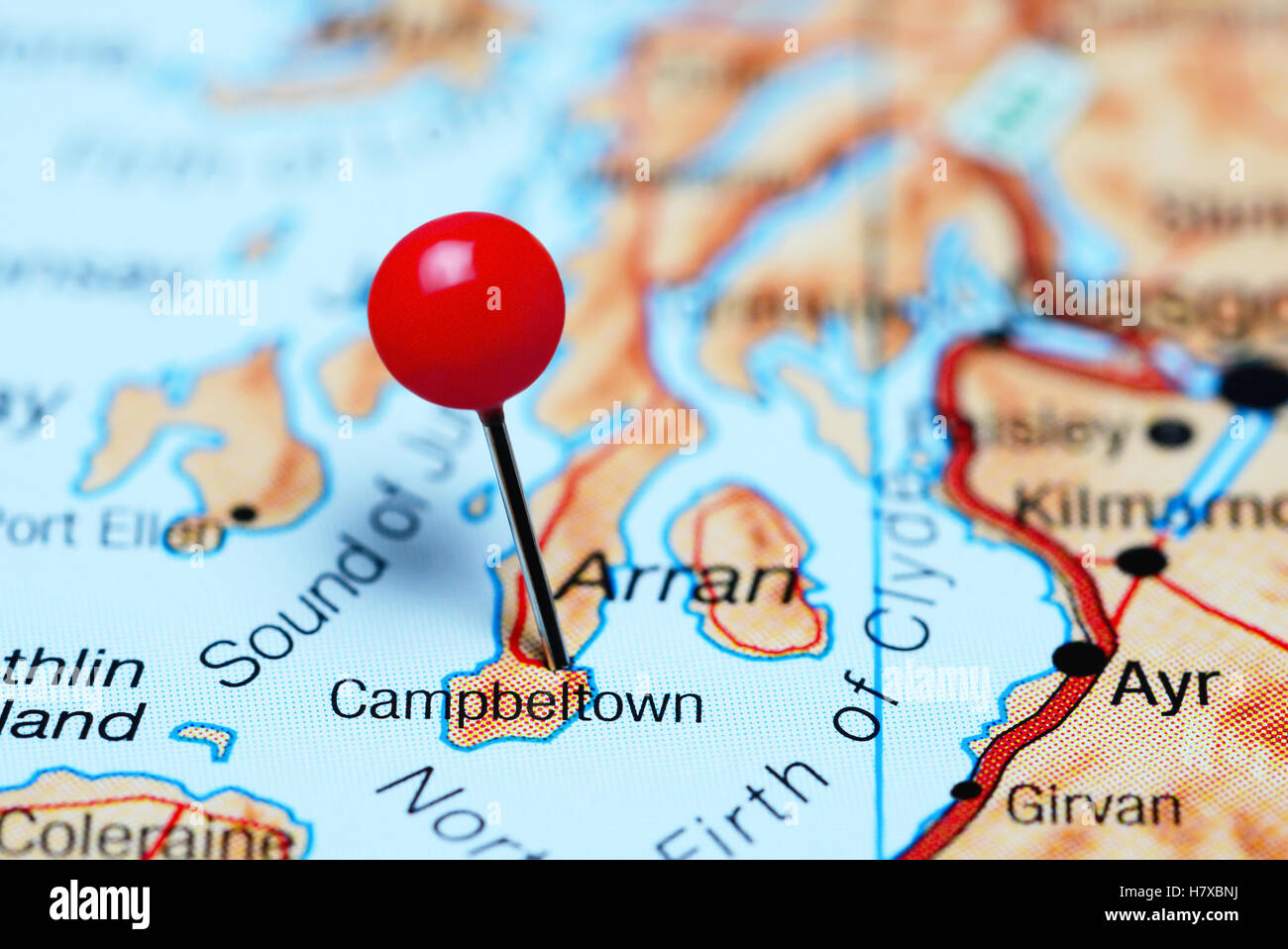 Campbeltown fixiert auf einer Karte von Schottland Stockfoto
