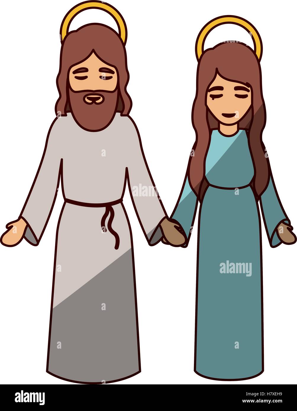 Maria und Jesus Cartoon Ikone. Heilige Nacht Familie Weihnachten und Betlehem Thema. Isolierte Ausführung. Vektor-illustration Stock Vektor