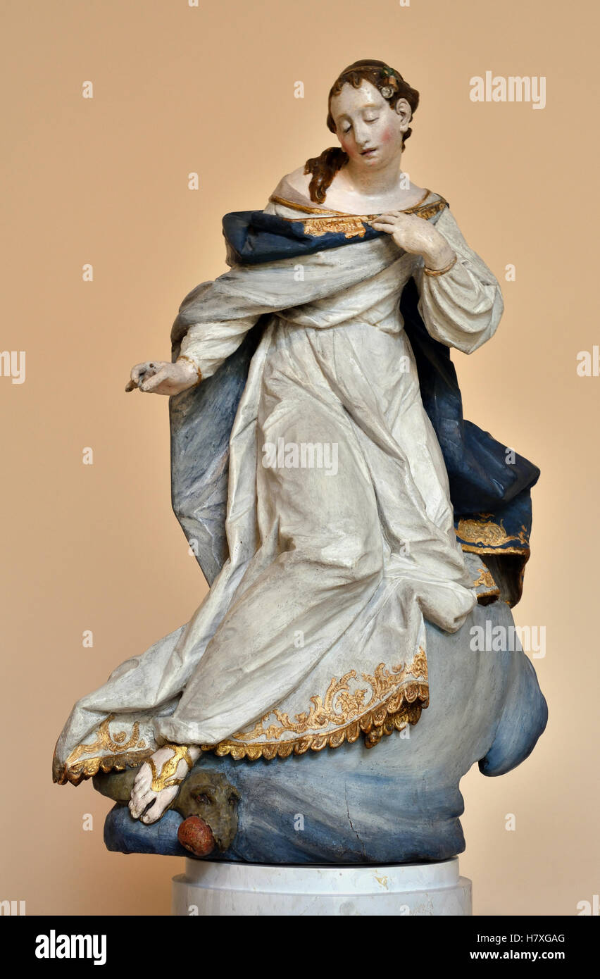 Marry Immaculate 1750 Munich German Germany die Unbefleckte Empfängnis ist eine Lehre der römisch-katholischen Kirche, die besagt, dass die Jungfrau Maria vom Moment ihrer Empfängnis an frei von Erbsünde war Stockfoto