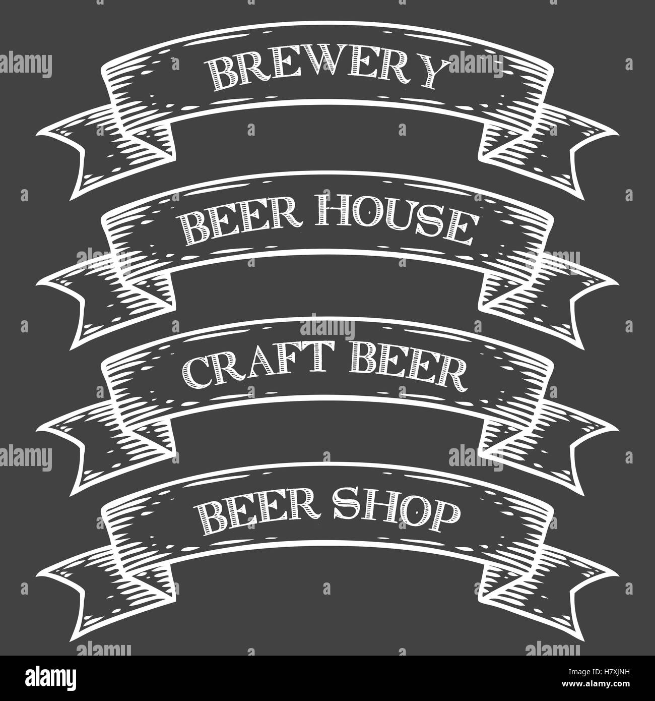 Craft Bier Brauerei Shop Markt Emblem Band. Monochrome mittelalterlichen Set Vintage Gravur Zeichen isoliert auf weißem Hintergrund. Sketc Stock Vektor