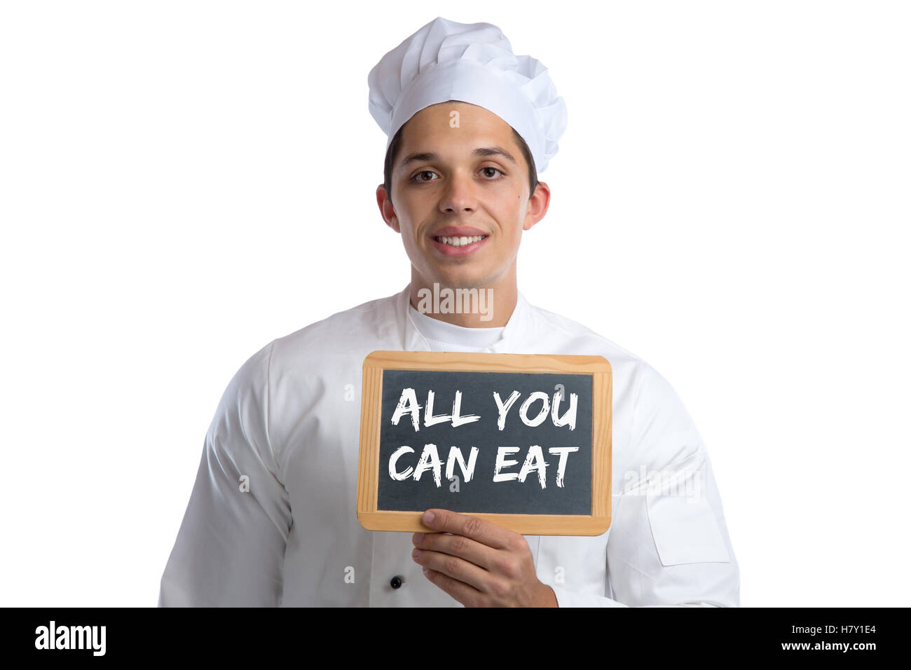 All Sie can-eat Buffet Mittagessen Abendessen Restaurant Essen kochen mit Board Kochen isoliert auf weißem Hintergrund Stockfoto