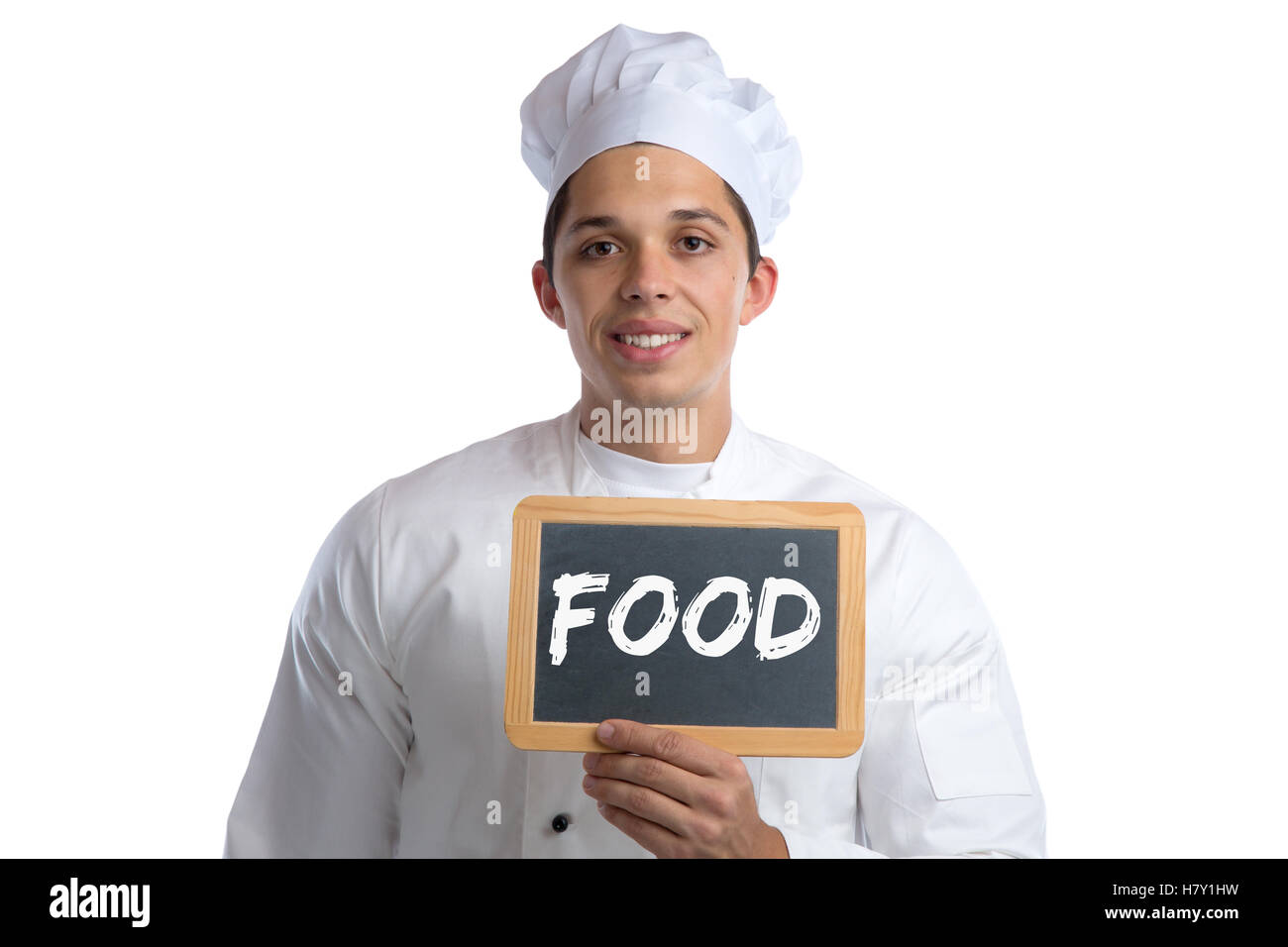 Essen Essen Mittagessen Abendessen Restaurant Koch Kochen auf einem weißen Hintergrund isoliert Stockfoto