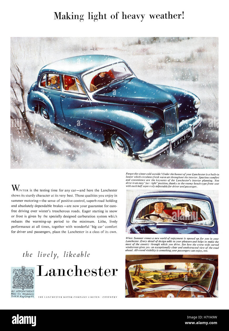 1952-Werbung für das Lanchester 14 Leda Auto Stockfoto