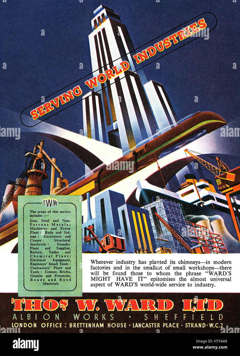 1951 britische Werbung für Thomas W. Ward Ltd, Sheffield Stockfoto