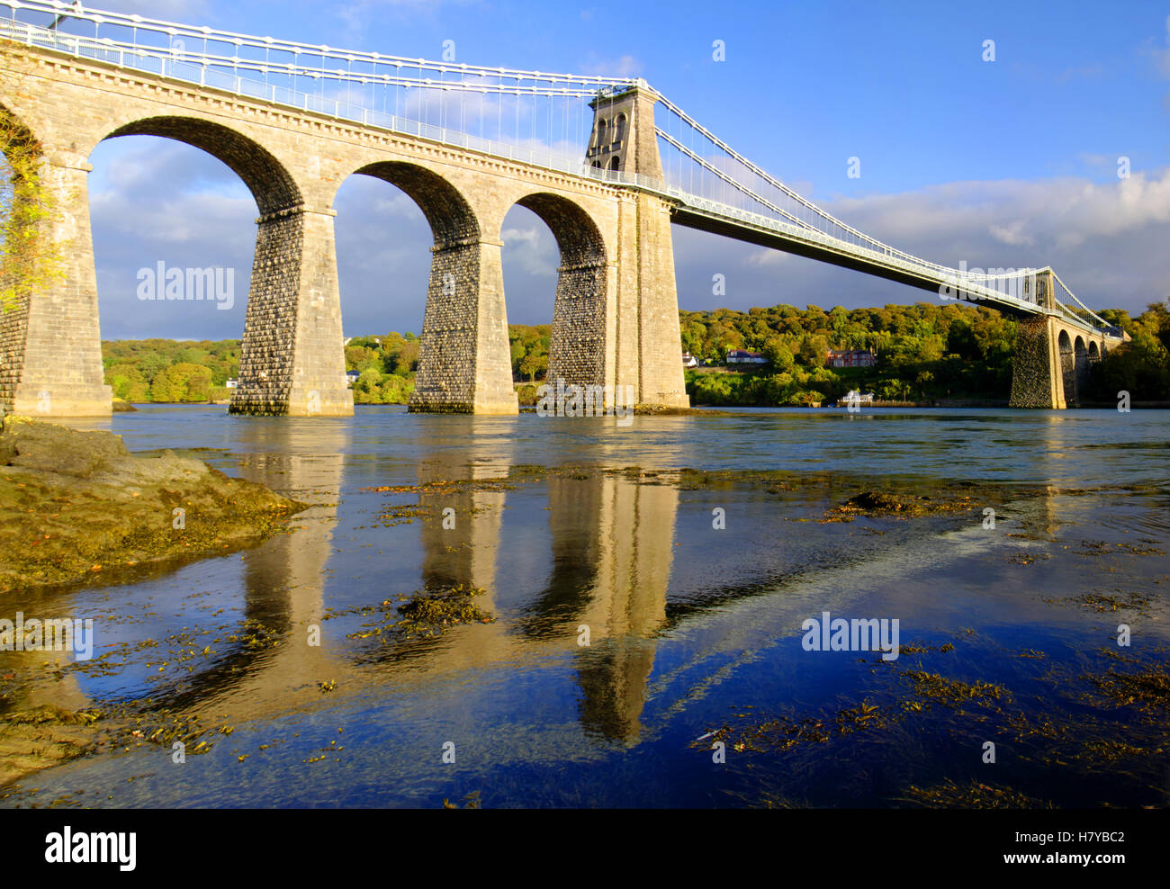 Menai Bridge, Anglesey, Stockfoto