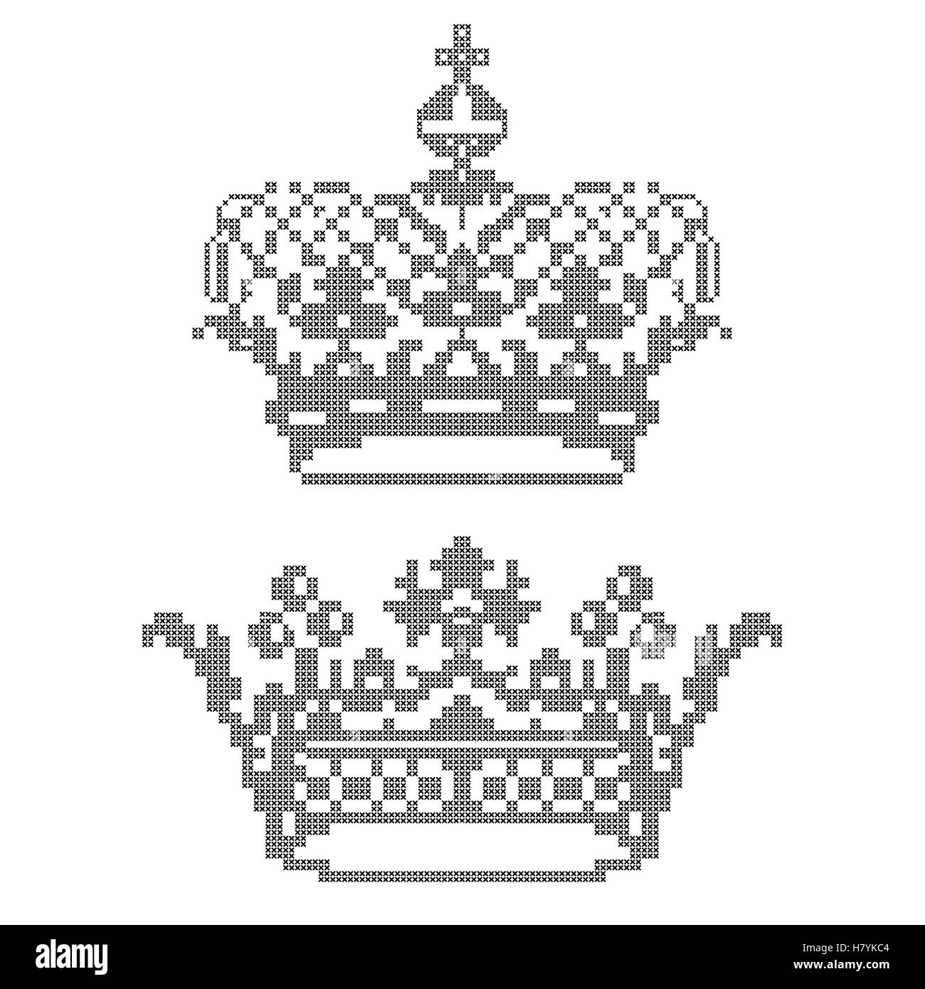 Design-Elemente für Kreuzstich-Stickerei. Kronen. Vektor-Illustration. Stock Vektor