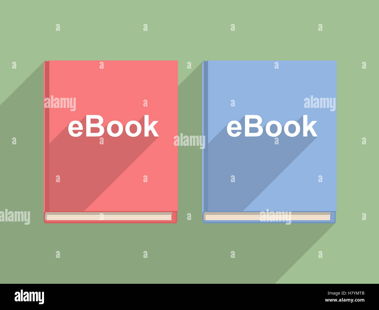 Rote und blaue eBooks, flaches design Stockfoto
