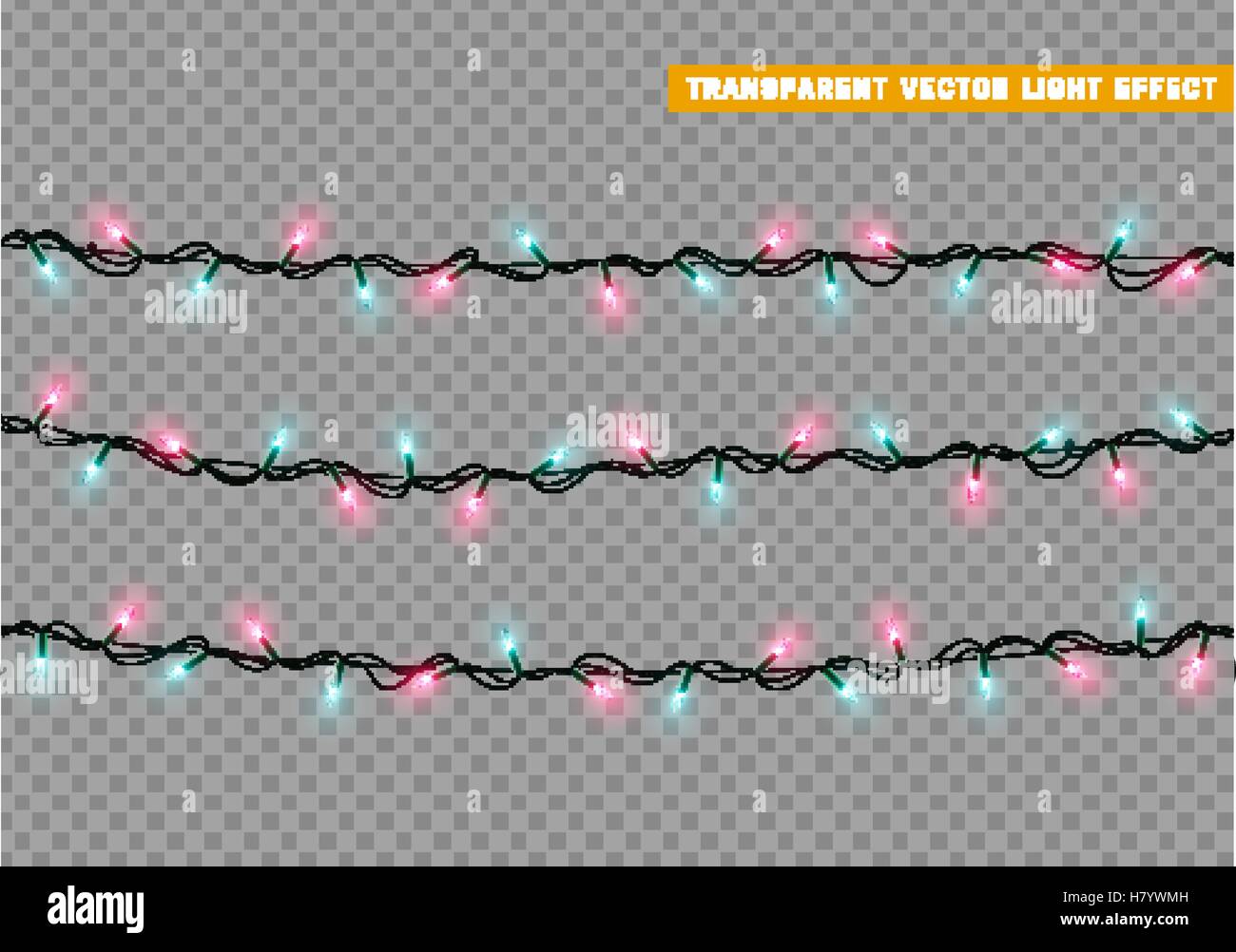 Girlanden, Weihnachtsschmuck leuchtet Effekte. Vektor-Design-Elemente isoliert. Leuchtende Lichter für Xmas Urlaub Grußkarten-d Stock Vektor