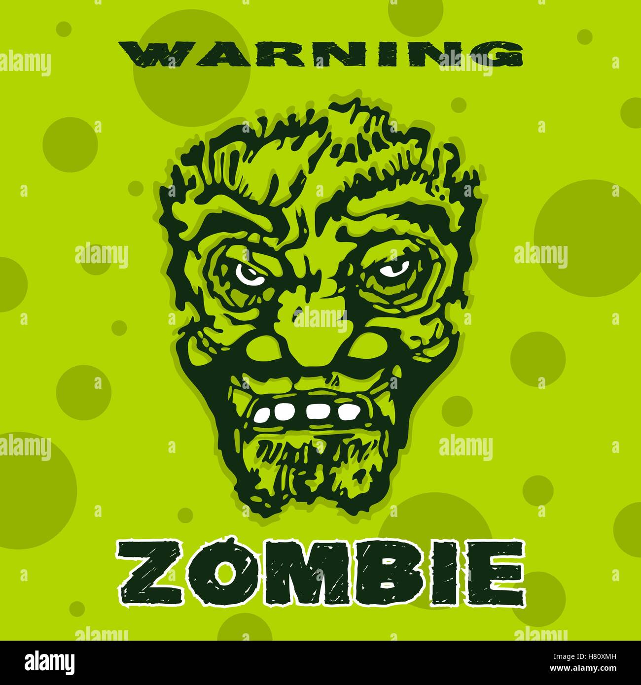 Zombie den Kopf eine stilisierte Abbildung von einem grünen Hintergrund. Halloween.  Poster-Vektor-Design. Lager-Vektor-Illustration. Stock Vektor