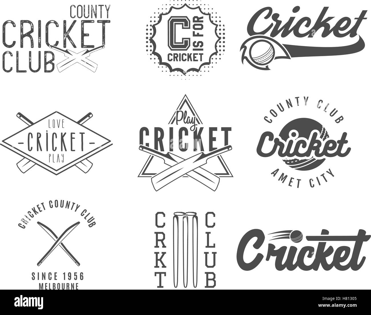 Satz Von Cricket Team Emblem Und Design Elemente Cricket Meisterschaft Logo Designs Cricket Club Abzeichen Sport Symbole Mit Cricket Ausrustung Ausrustung Verwenden Sie Fur Web Oder T Shirt Design Oder Ausdrucken Stock Vektorgrafik Alamy