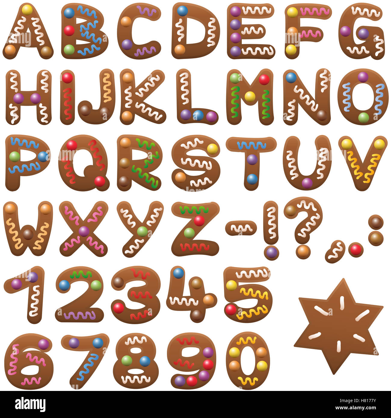 Lebkuchen-Alphabet - süße Christmas Cookie Schriftart. Stockfoto