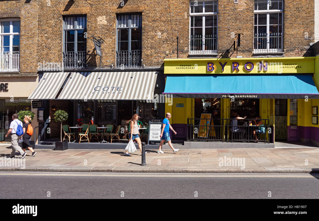 Restaurants auf Hügel steigen in Richmond, London England Vereinigtes Königreich UK Stockfoto