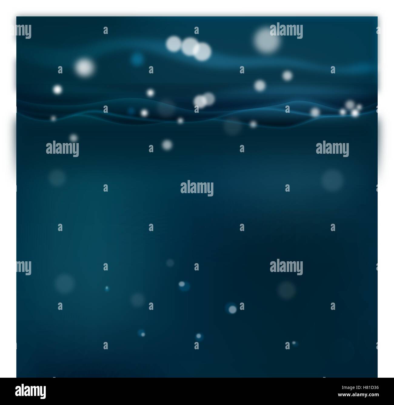 Unterwasserlandschaft, Ozean Meer Hintergrund. Blaue Wellen mit Bläschen. Vektor-Illustration. Stock Vektor