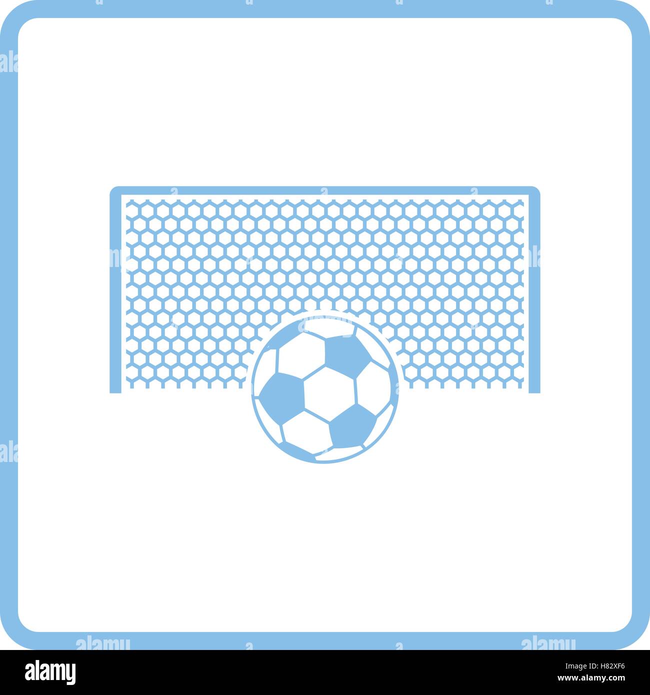 Fußball-Tor mit Ball auf Strafe Punkt Symbol. Blauer Rahmen-Design. Vektor-Illustration. Stock Vektor