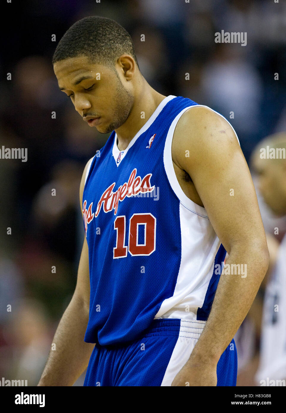 Februar 28, 2010, Sacramento, Ca, USA; Los Angeles Clippers guard Eric Gordon (10) im vierten Quartal gegen die Sacramento Kings in der Arco Arena.sacramento besiegte Los Angeles 97-92. Stockfoto