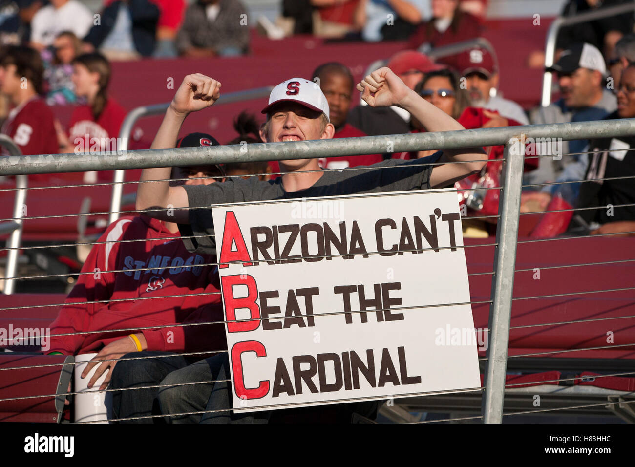 November 6, 2010; Stanford, CA, USA; eine Stanford cardinal Fan mit einem Schild im ersten Quartal gegen die Arizona Wildcats bei Stanford Stadium. Stockfoto