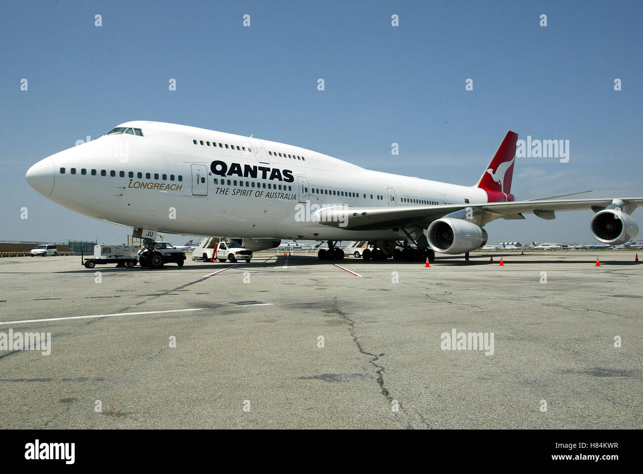 QANTAS 747 JUMBO JET QANTAS AMBASSADOR AT LARGE LOS ANGELES Flughafen LOS ANGELES USA 24. Juni 2002 Stockfoto