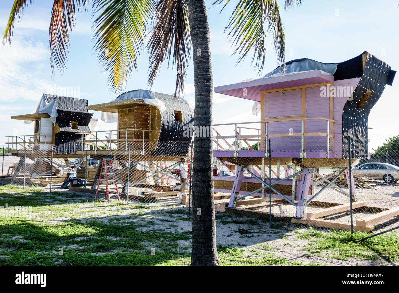 Miami Beach, Florida, Lummus Park, Rettungsschwimmerstationen, im Bau, Besucher reisen Reisen Touristik Tourismus Wahrzeichen Kultur Kultur Stockfoto