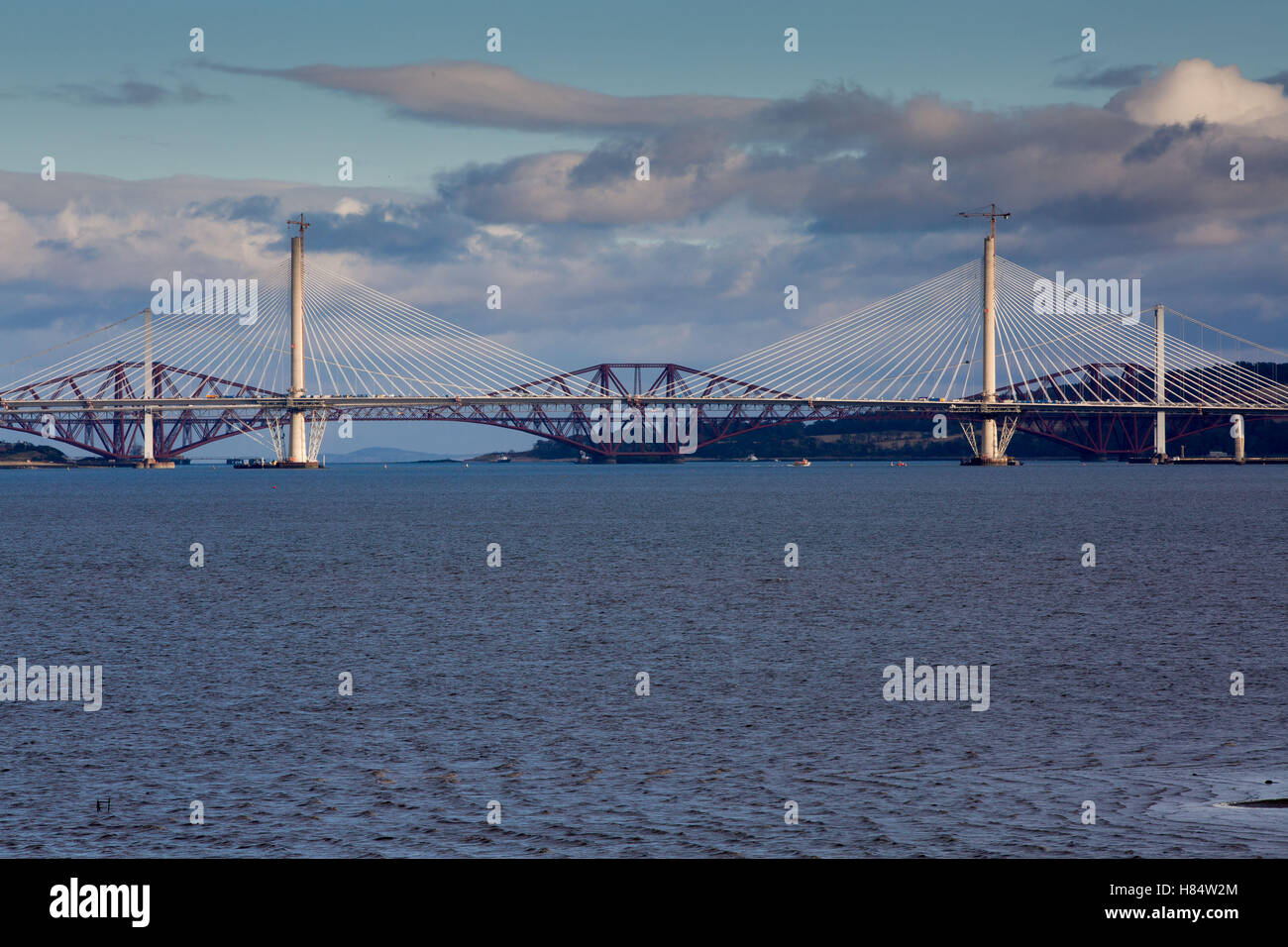 South Queensferry, Schottland, 8. November 2016.  Der letzte Abschnitt der neuen (zweiten) Forth Road Bridge wird hochgezogen, rastet die durchgehende Überfahrt abgeschlossen. Phil Hutchinson/Alamy Live-Nachrichten Stockfoto