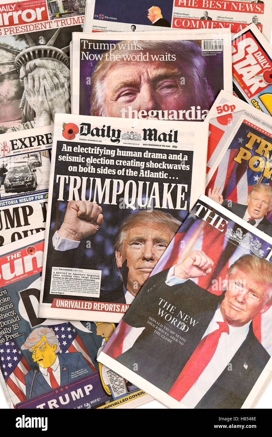 UK-Zeitung Titelseiten der designierte Präsident Donald Trump Stockfoto