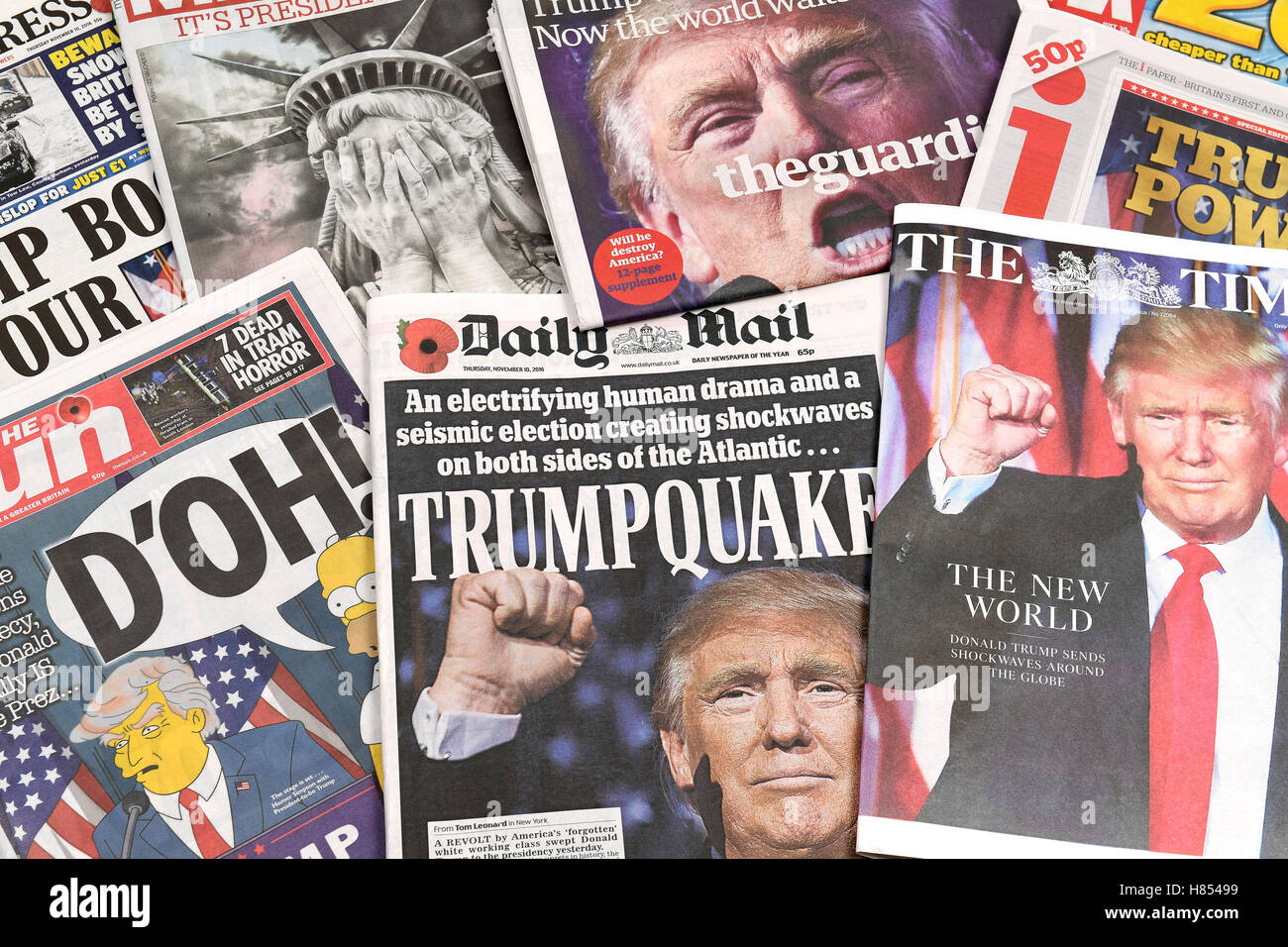 UK-Zeitung Titelseiten der designierte Präsident Donald Trump Stockfoto