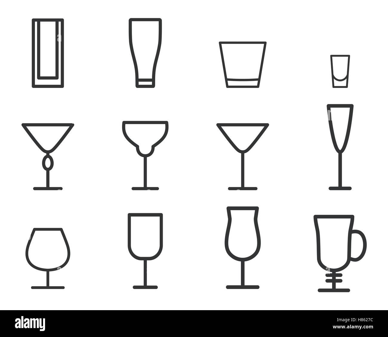 Getränke Vektor dünne Linie Symbol Symbol. Cocktails. Party Übersicht Elemente isoliert auf weißem Hintergrund. Vektor-illustration Stock Vektor