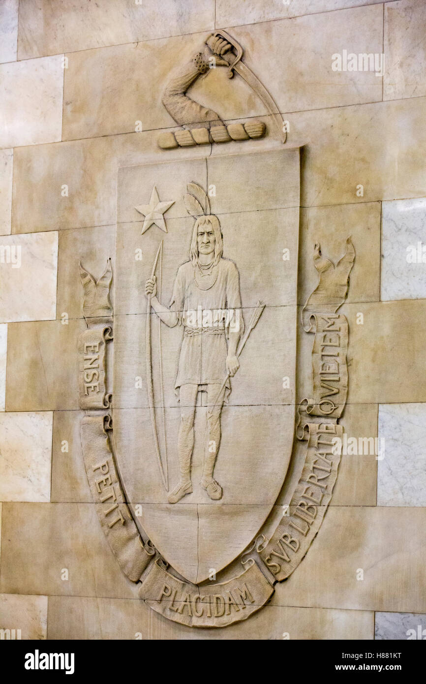 Staatliche Siegel in die Krankenschwestern Hall, Massachusetts State House, Boston, MA, USA Stockfoto