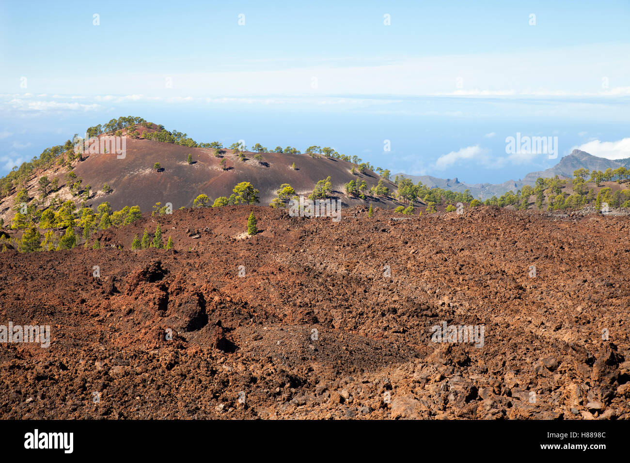 Blick auf die Vulkanlandschaft von Llano de Ucanca nach Rio, auf der Insel Teneriffa, Kanarische Inseln, Spanien, Europa Stockfoto