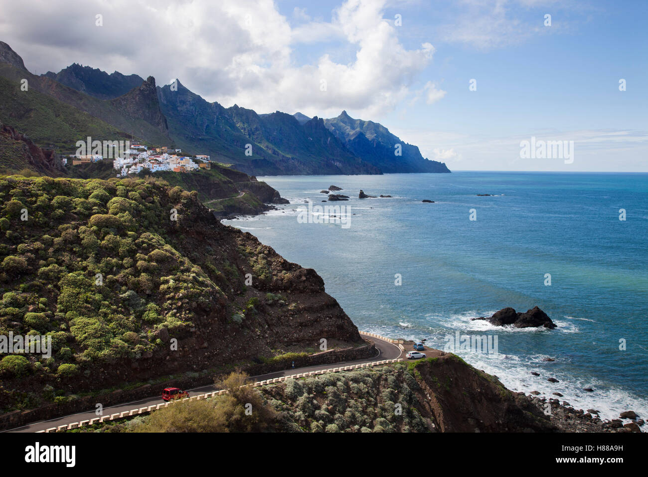 Zeigen Sie mit Taganana Dorf, Anaga-Gebirge, Parque Rural Anaga, Insel Teneriffa, Kanarische Inseln, Spanien, Europa an Stockfoto