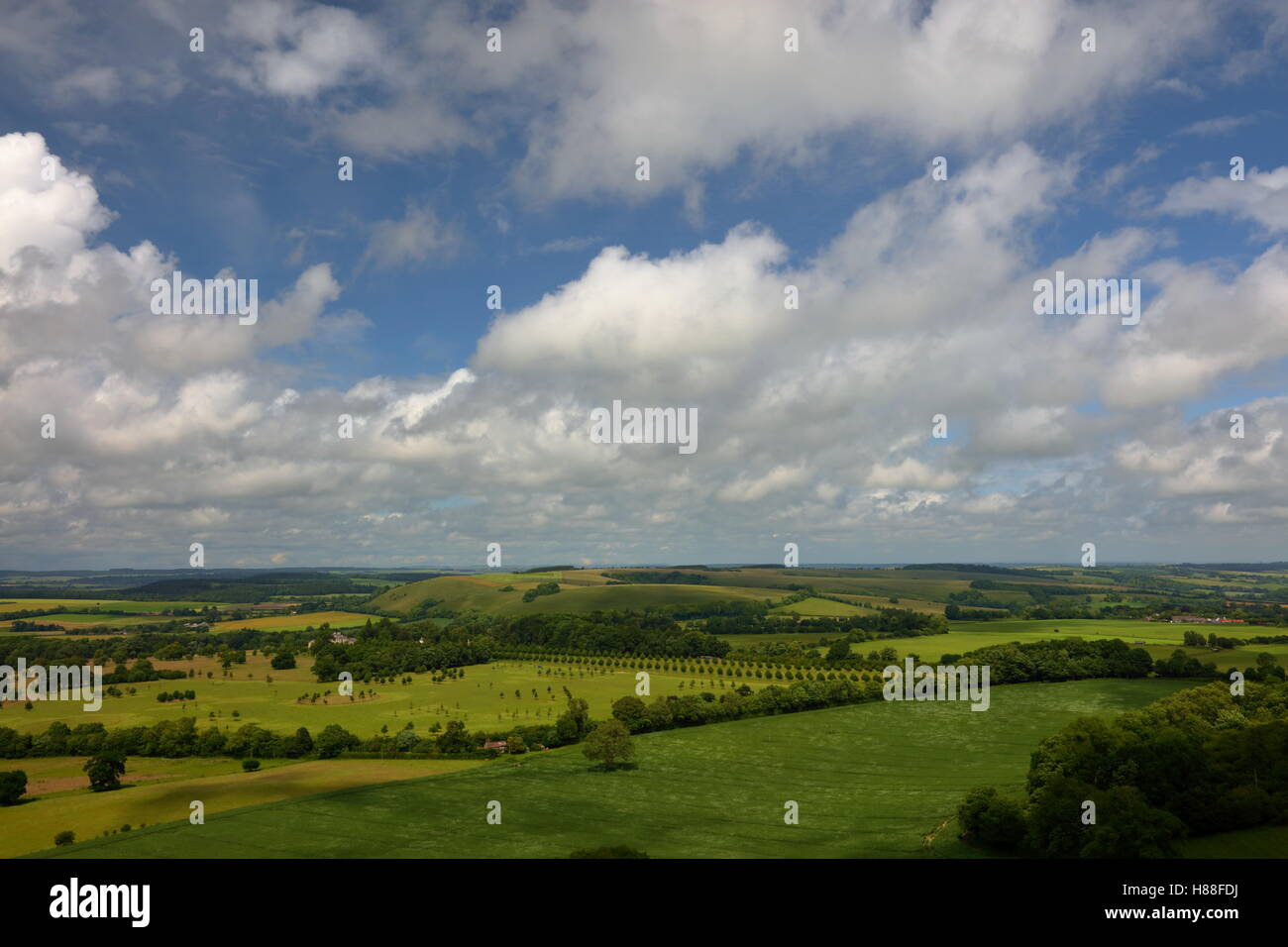 Landschaft-Ansicht Nord-West von Win Green Sicht Wiltshire Blick über die hügelige Landschaft in Richtung Shaftesbury Stockfoto