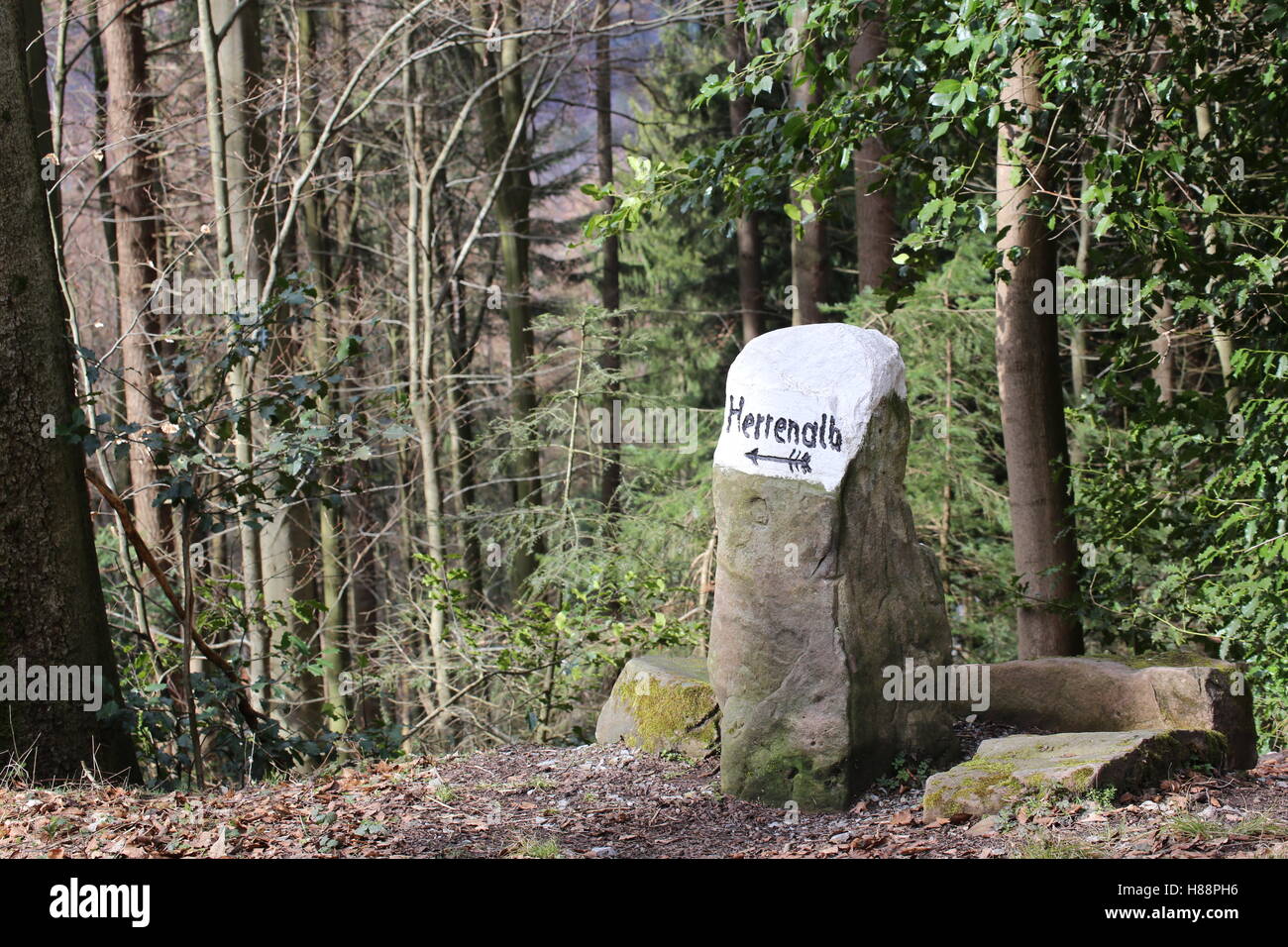 Wegweiser auf Bad Herrenalb, Baden-Württemberg, Deutschland. Stockfoto