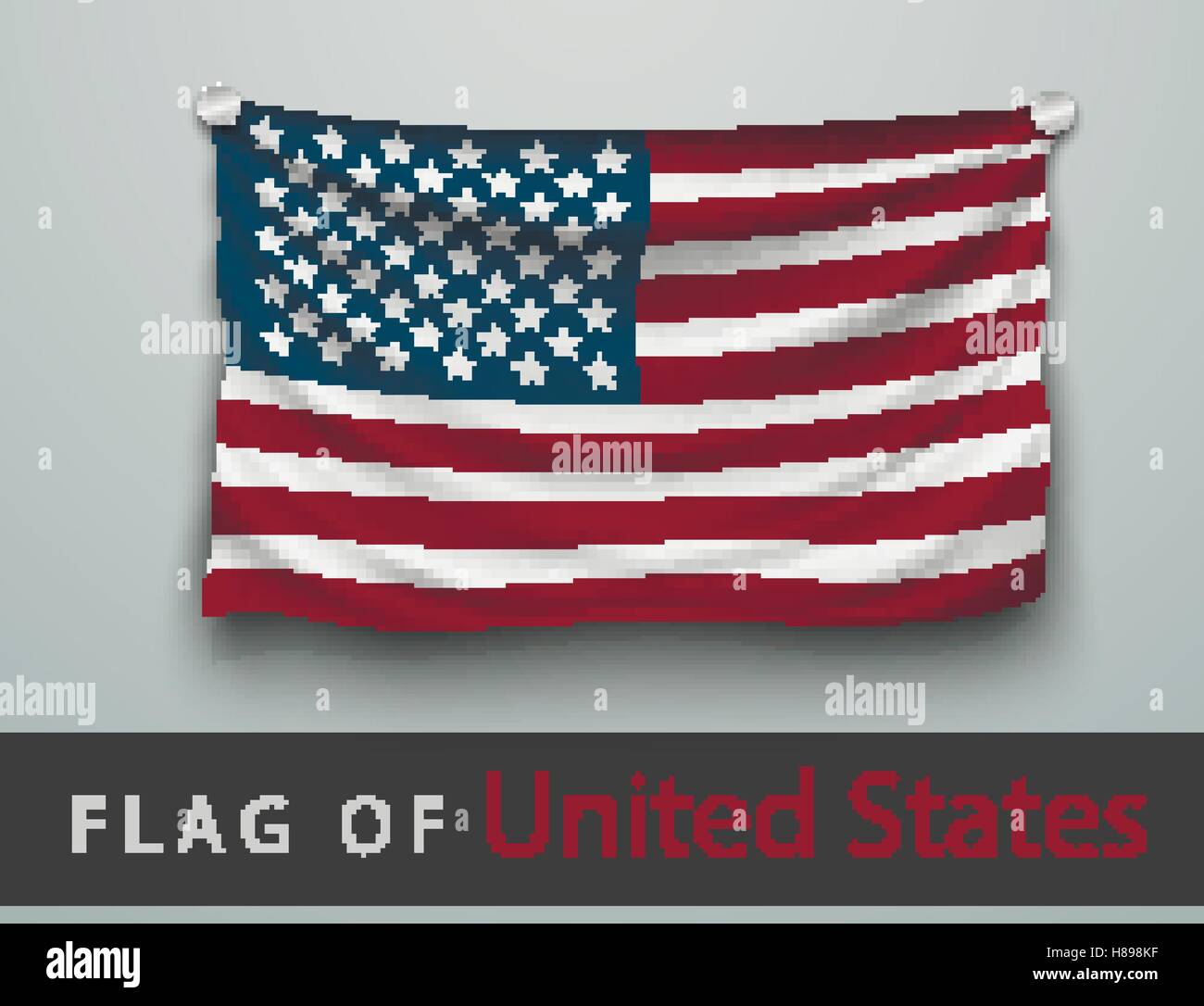 Flagge der USA zerschlagen, an die Wand gehängt, Schrauben verschraubt Stock Vektor