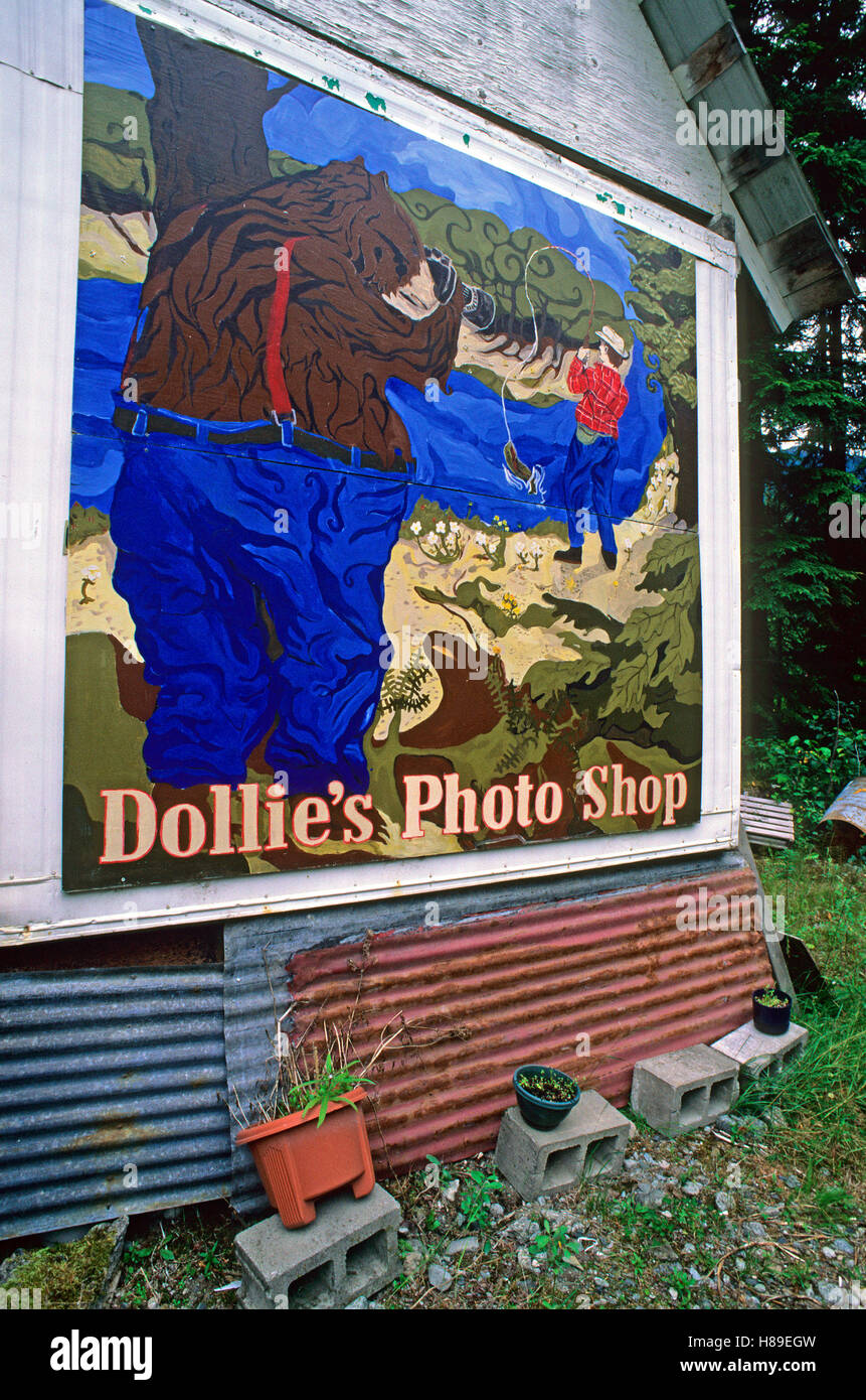 Zeichen der Foto-Shop, Hyder, Alaska, USA Stockfoto