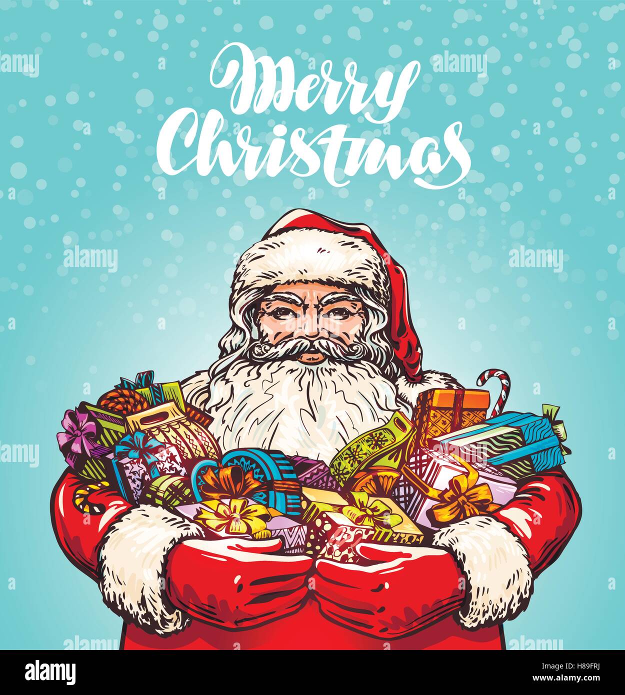Frohe Weihnachten. Weihnachtsmann und Geschenke. Vektor-illustration Stock Vektor