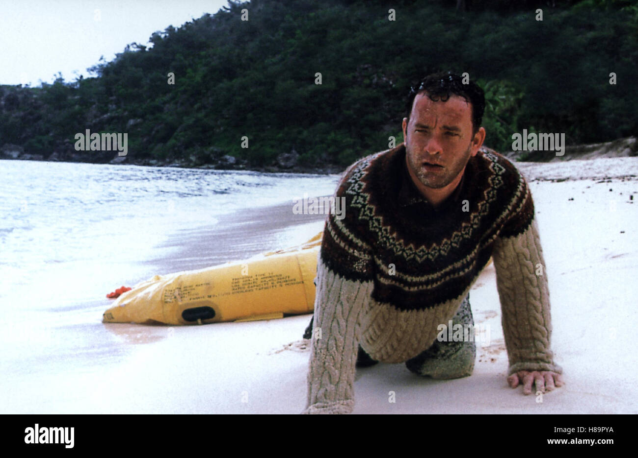 Cast Away - Verschollen (CAST AWAY) USA 2000, Regie: Robert Zemeckis, TOM HANKS, Stichwort: Robinson, Schiffbruch, Strand, Sand, Insel, Schlauchboot Stockfoto