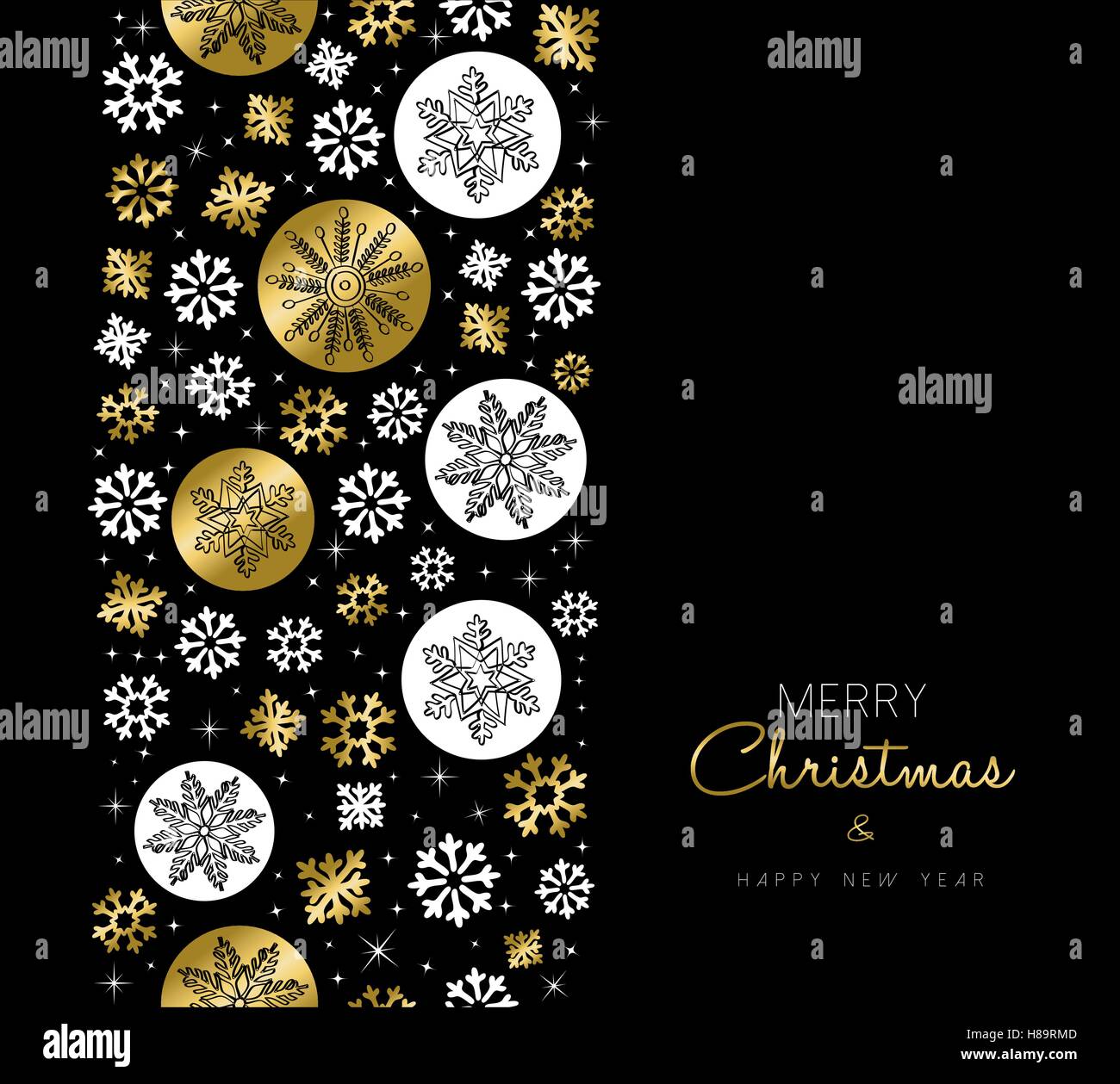 Frohe Weihnachten, frohes neues Jahr Grußkarte Design mit gold Schneeflocke Musterdesign Hintergrund. EPS10 Vektor. Stock Vektor