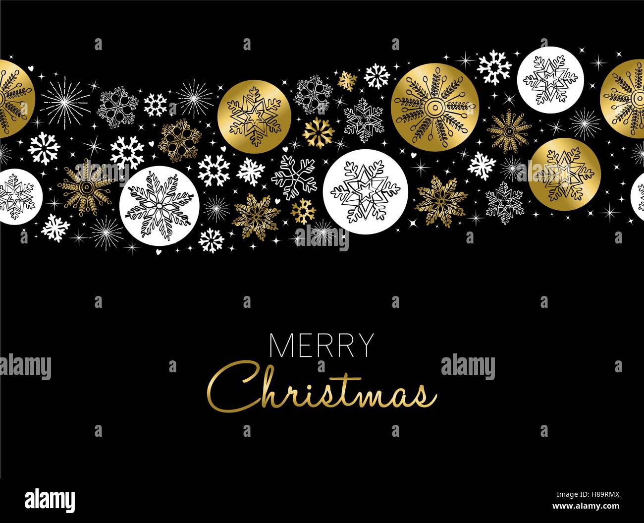 Frohe Weihnachten Gruß Kartendesign mit gold Schneeflocke Musterdesign Hintergrund für den Winter Ferienzeit. EPS10 Vektor. Stock Vektor