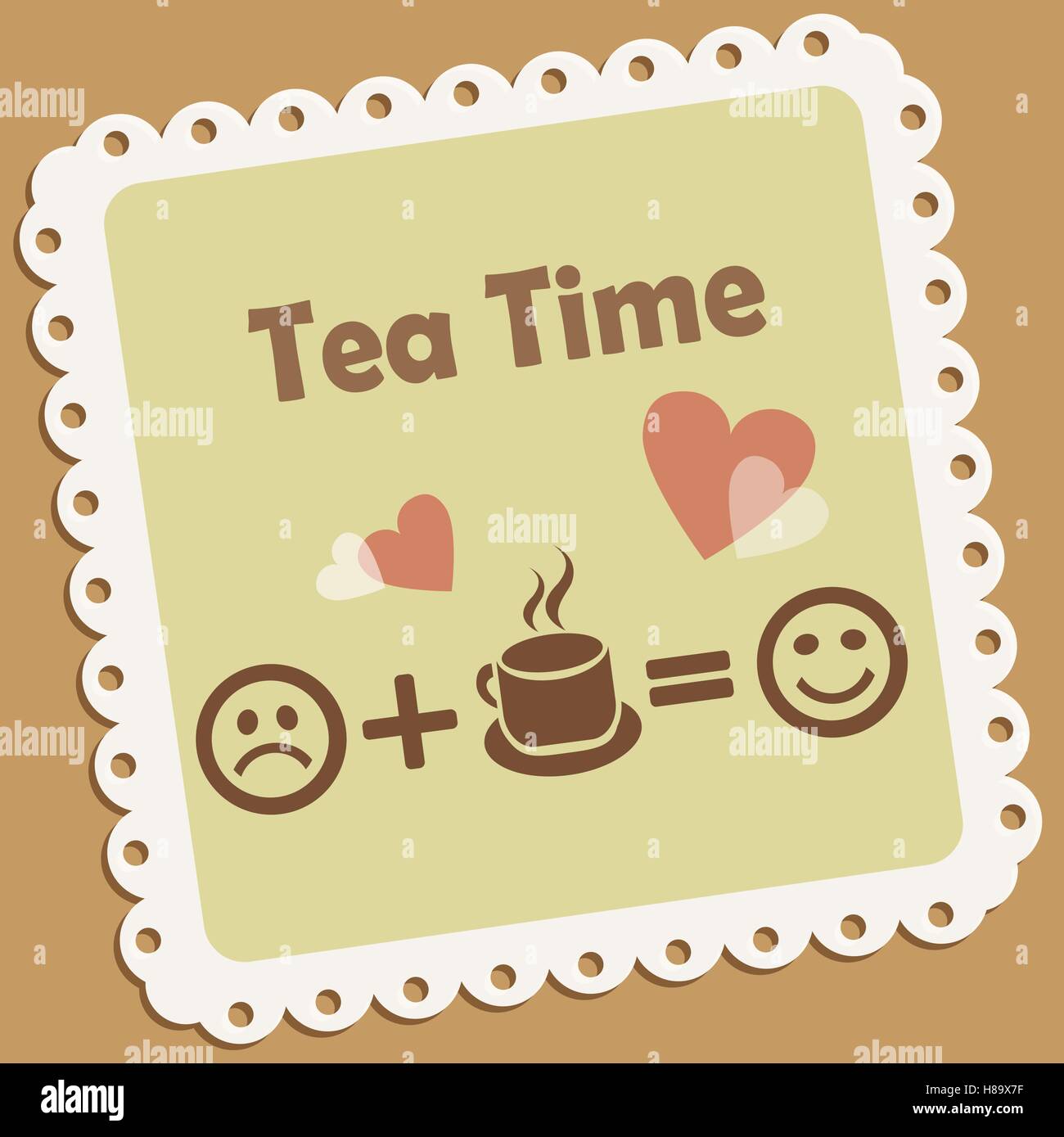 Tea-Time. Retro-Vektor Icon mit Lächeln und Herzen. Stock Vektor