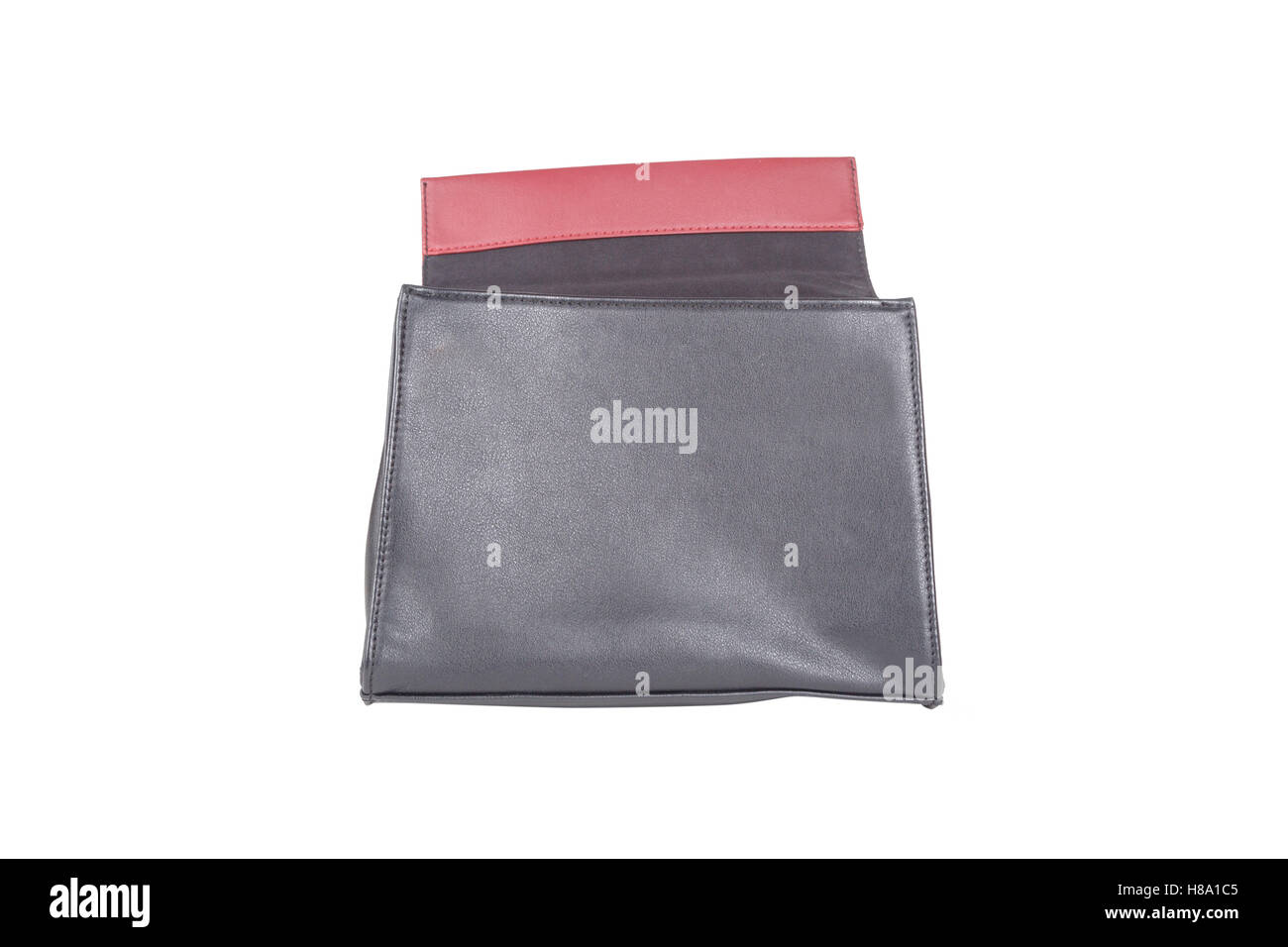 Einzelne Lederhandtasche, isoliert auf weißem Hintergrund. Stockfoto