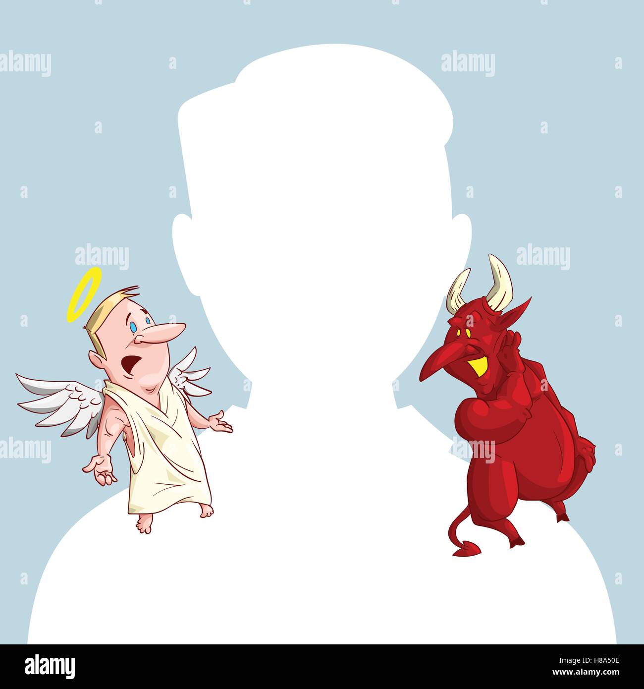 Engel Und Teufel Auf Schulter Leeres männlichen Avatar oder Profil Bild mit Teufel und Engel gewissen