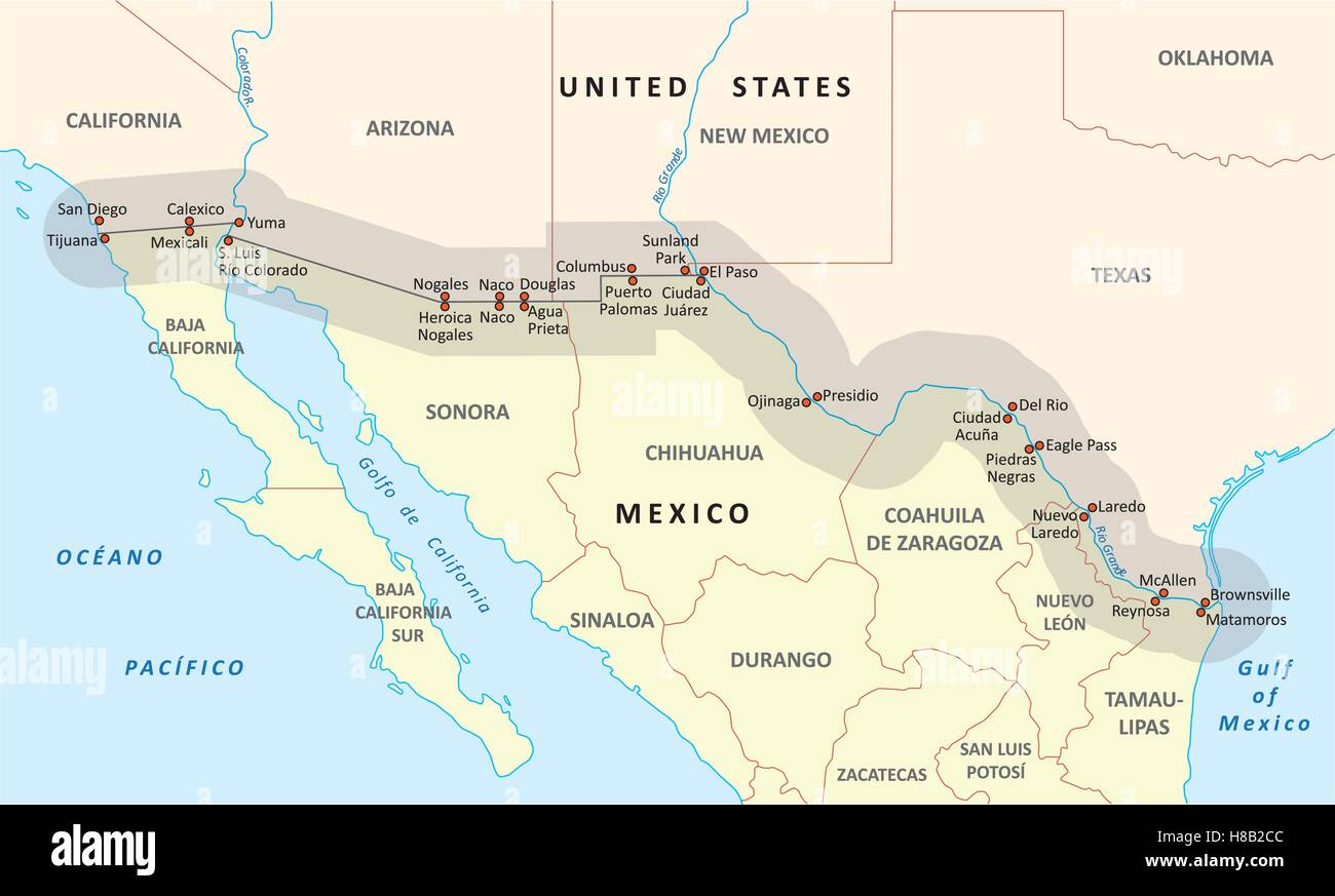 USA / Mexiko Grenze Karte Stock-Vektorgrafik - Alamy
