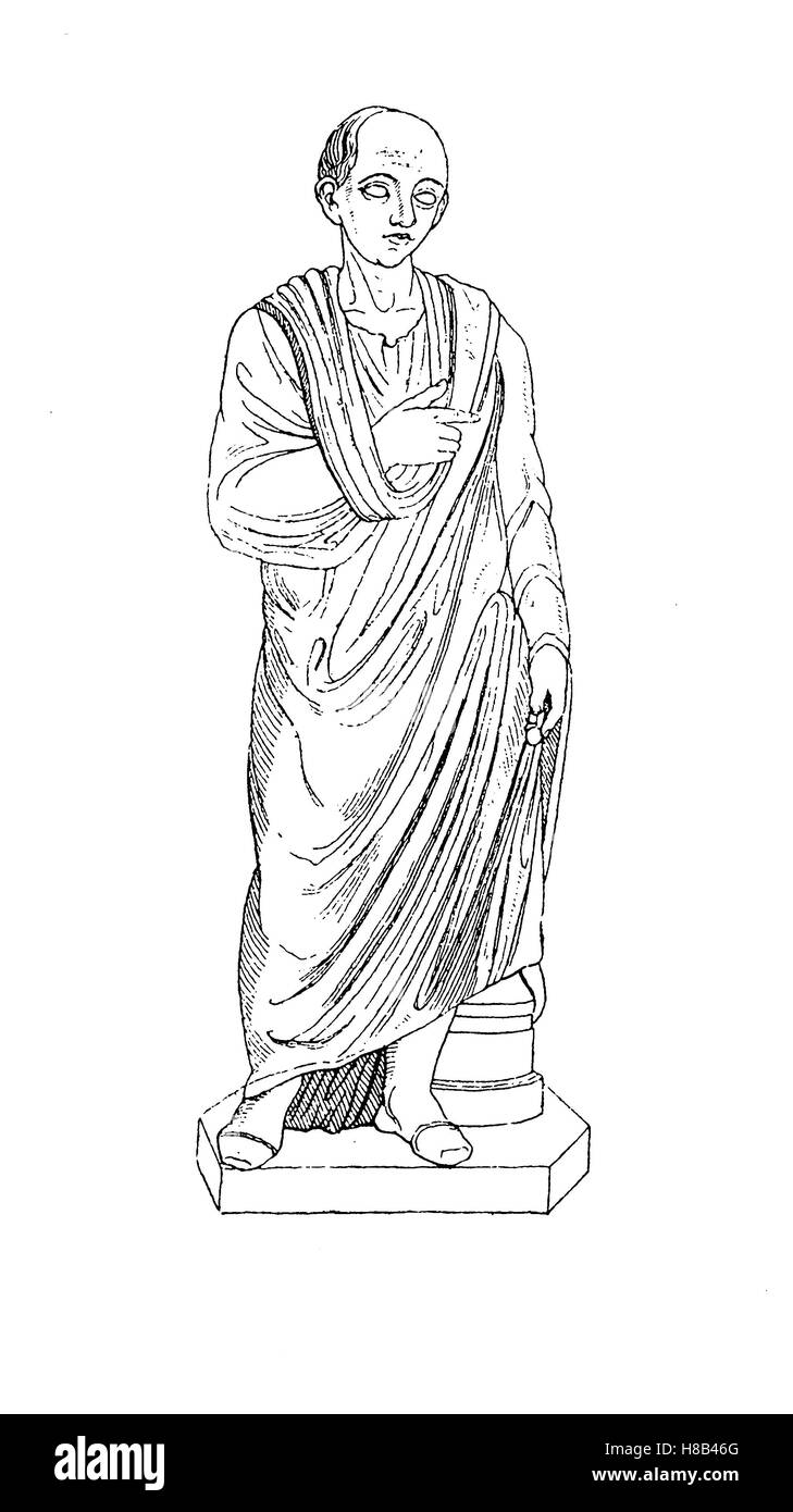 Toga, ein unverwechselbares Kleidungsstück des antiken Roms, Toga, ein unverwechselbares Kleidungsstück des antiken Roms, Tracht, Statue des Marius, Geschichte der Mode, Kostüm-Geschichte Stockfoto