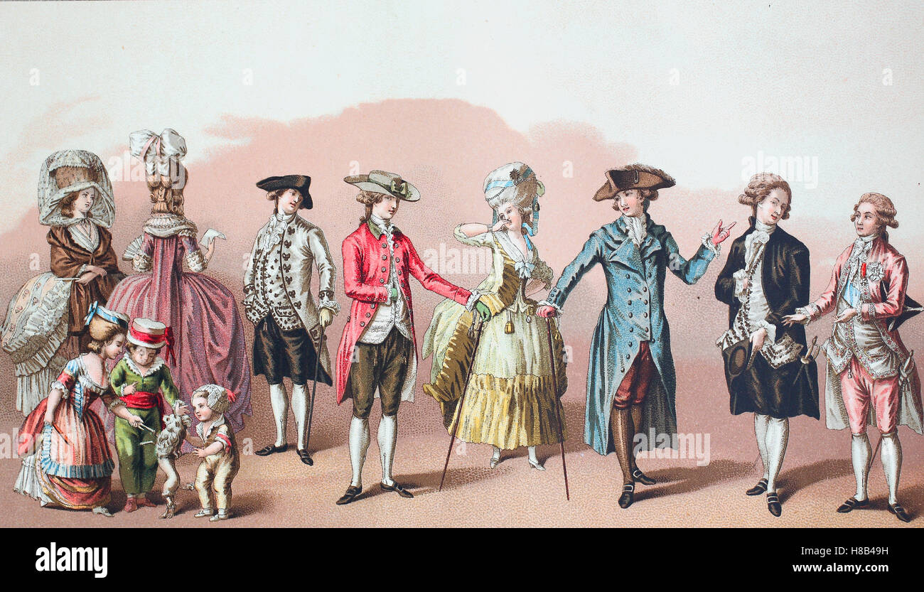 Französische Mode aus der Zeit von Louis XVI, Geschichte der Mode, Kostüm-Geschichte Stockfoto