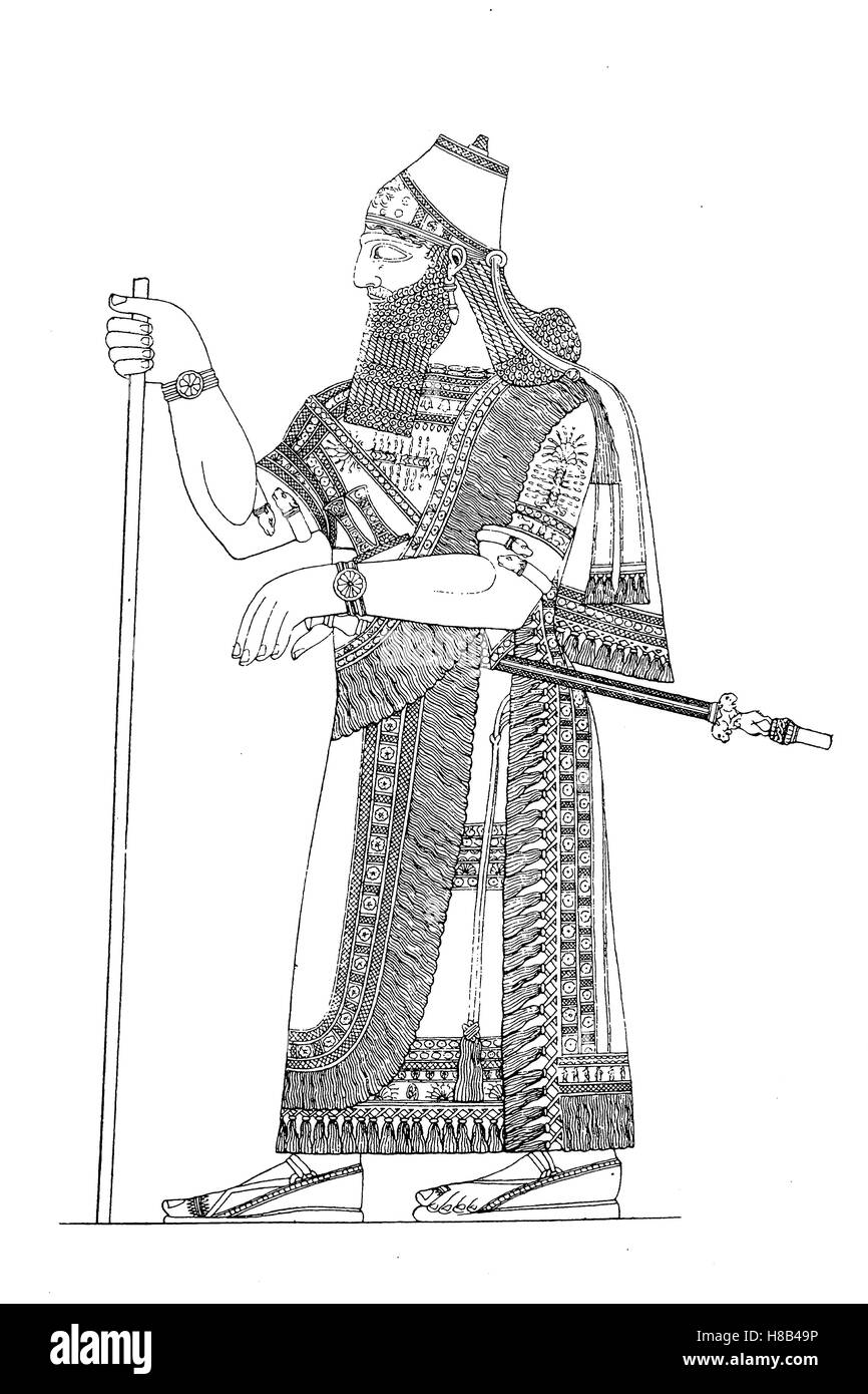 Assyrian König in voller Montur, Geschichte der Mode, Kostüm-Geschichte Stockfoto