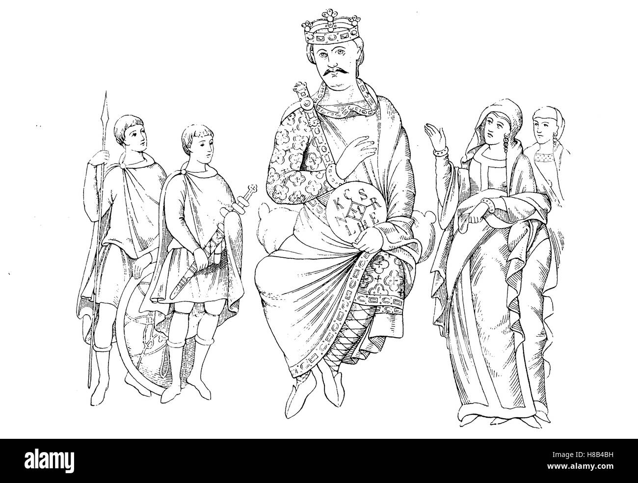 Karl II., Karl der kahle und der fränkisch-deutschen Kostüm Im 9. Jahrhundert, Geschichte der Mode, Kostüm-Geschichte Stockfoto