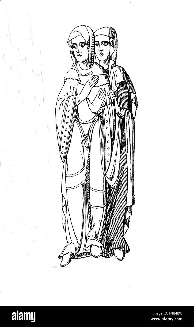 Fränkische Frauen, 9. des 10. Jahrhunderts, Geschichte der Mode, Kostüm-Geschichte Stockfoto