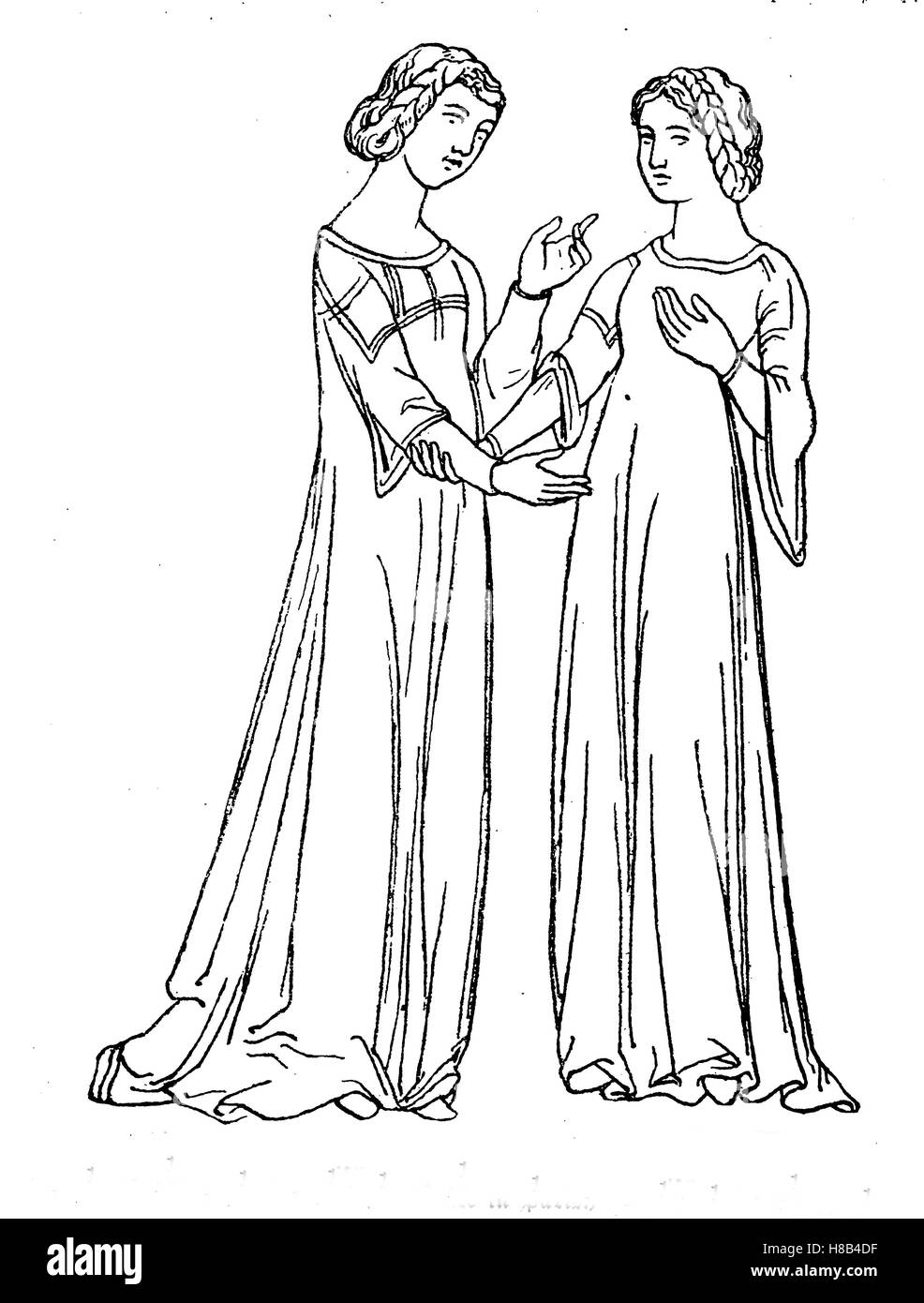 edle italienische Dame in der 14. Jahrhundert, Geschichte der Mode, Kostüm-Geschichte Stockfoto